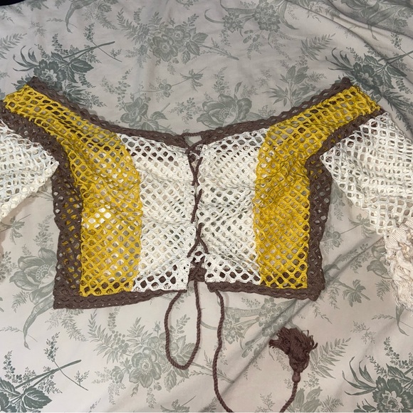 TWO PIECE BEACH SET YELLOW/BROWN MESH SET - Picture 2 of 3